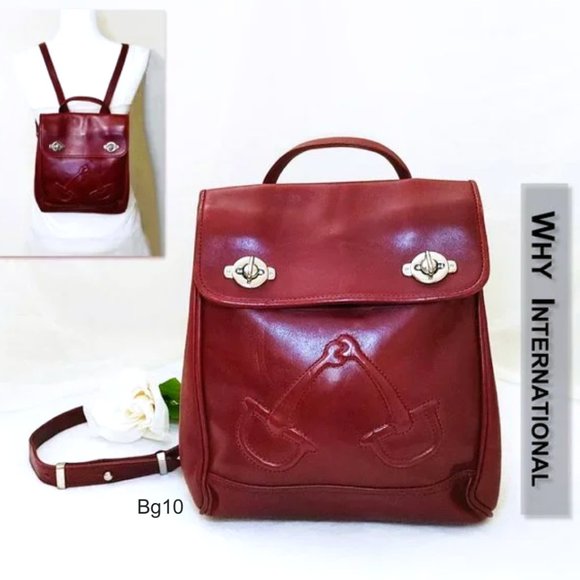 WHY Vintage Burgundy Red Genuine Leather Backpack Silver-tone Turn lock … - Picture 1 of 13